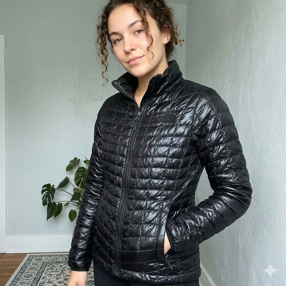 The North Face Thermoball Jacket Womens Small Black Quilted Puffer Full‎ Zip